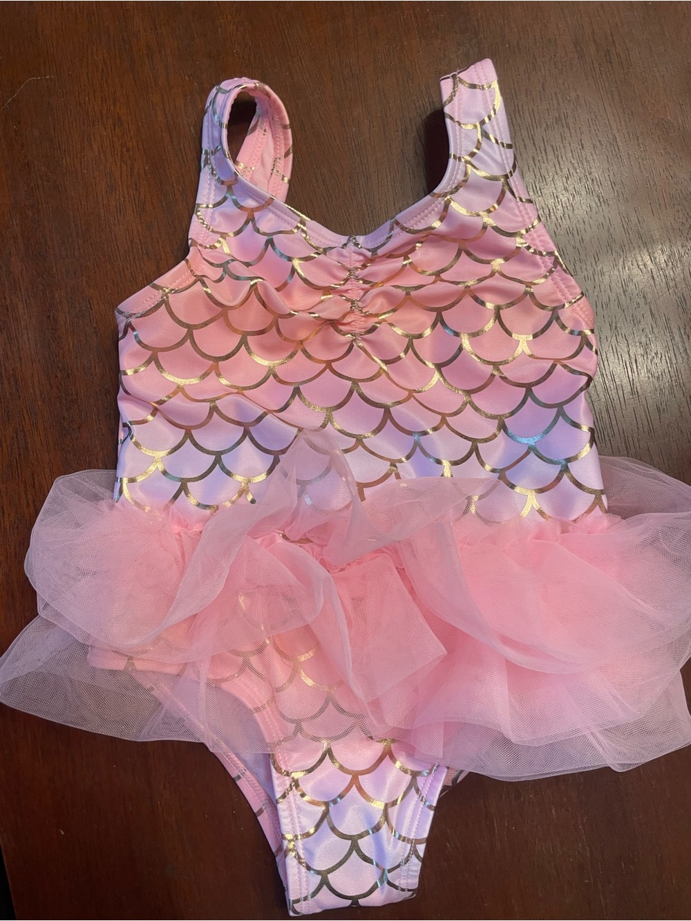 wonder nation Pink Gold Mermaid Tutu One-Piece Swimsuit